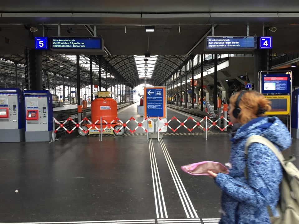 Blick in den fast ganz gesperrten Bahnhof Luzern.