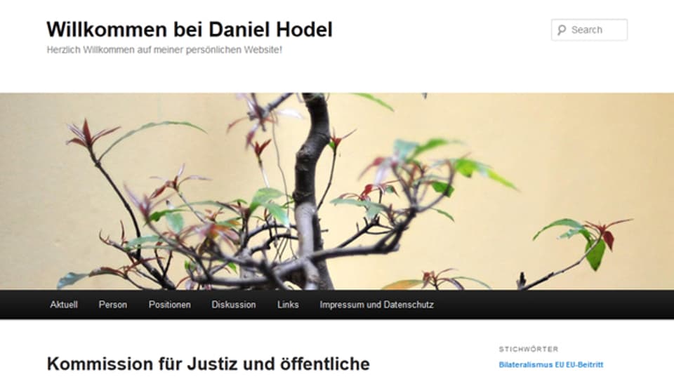 Kein Wort von der Kandidatur auf Daniel Hodels Homepage.