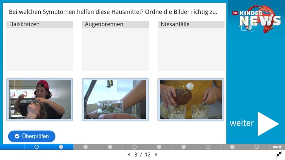 Screenshot einer Quiz-Frage aus dem Quiz zu den «SRF Kinder-News.