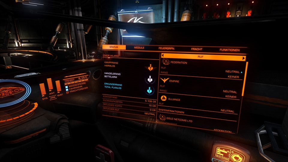 Im Cockpit die Anzeige meines Status.