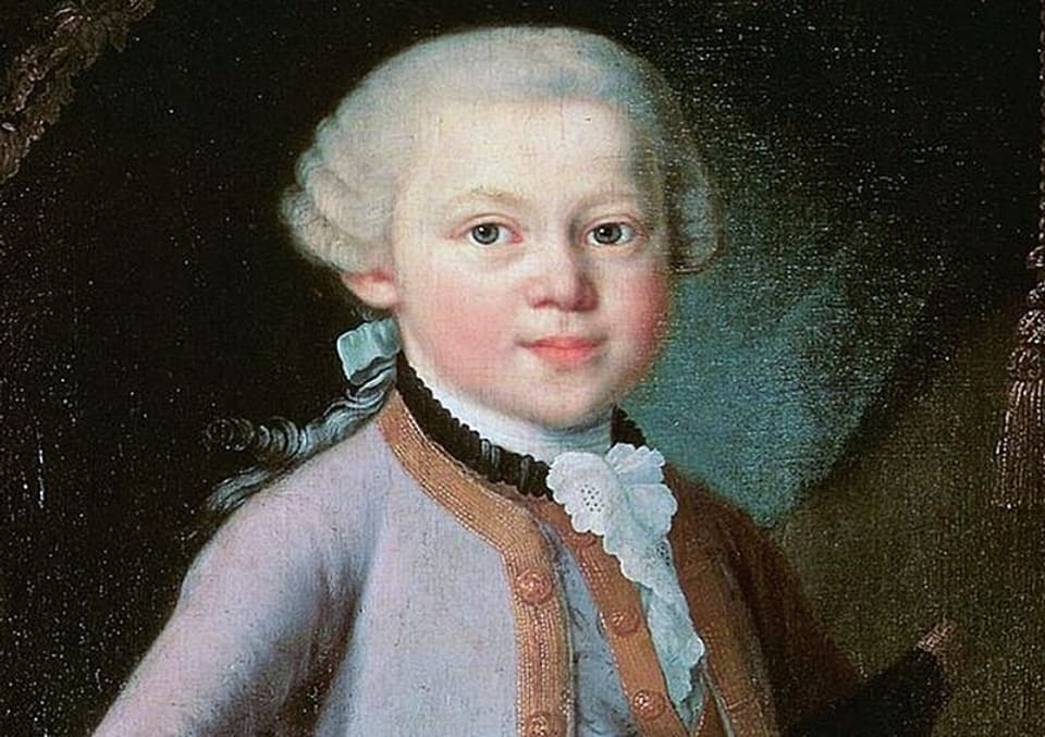 Wolfgang Amadeus Mozart im Porträt als Junge.