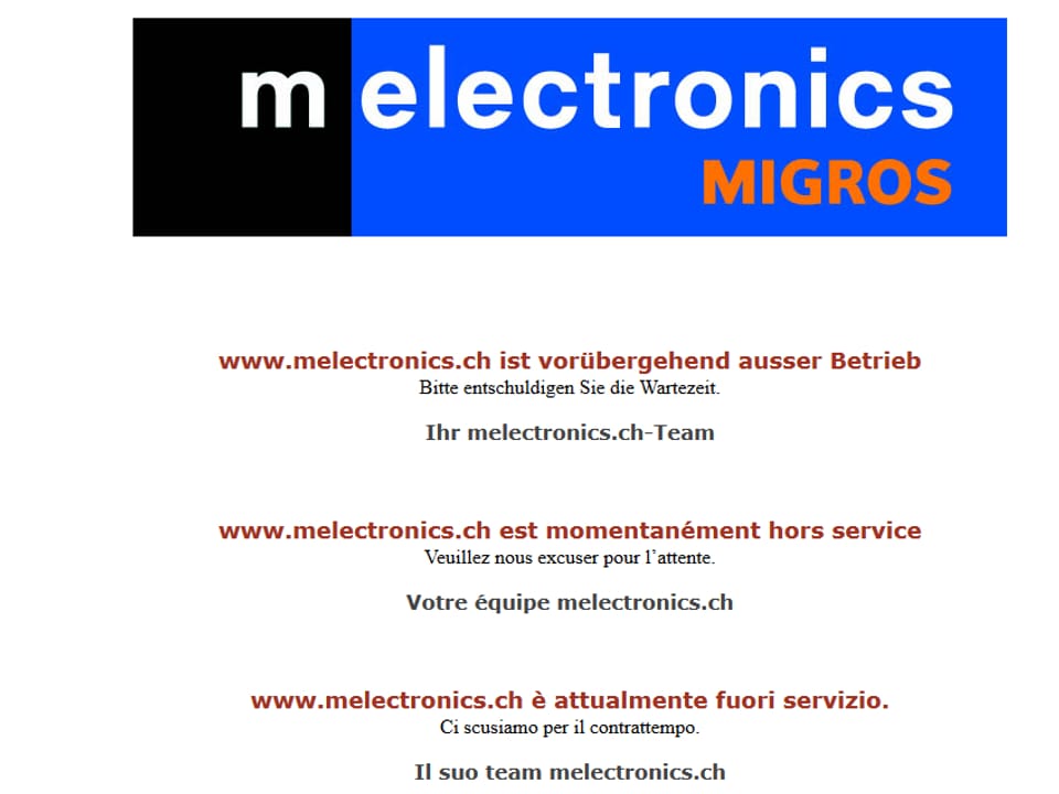 Die Fehlermeldung der Internetseite von Melectronics. 