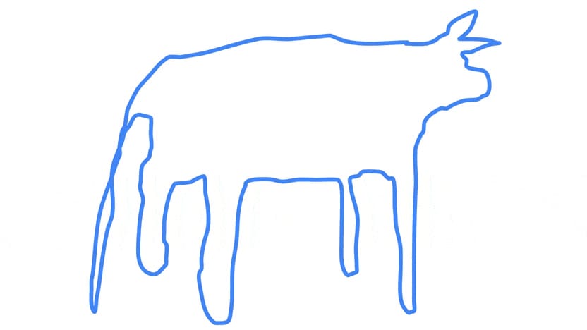 Skizze einer Kuh und ein Vorschlag dazu von Auto Draw: Eine Kuh.
