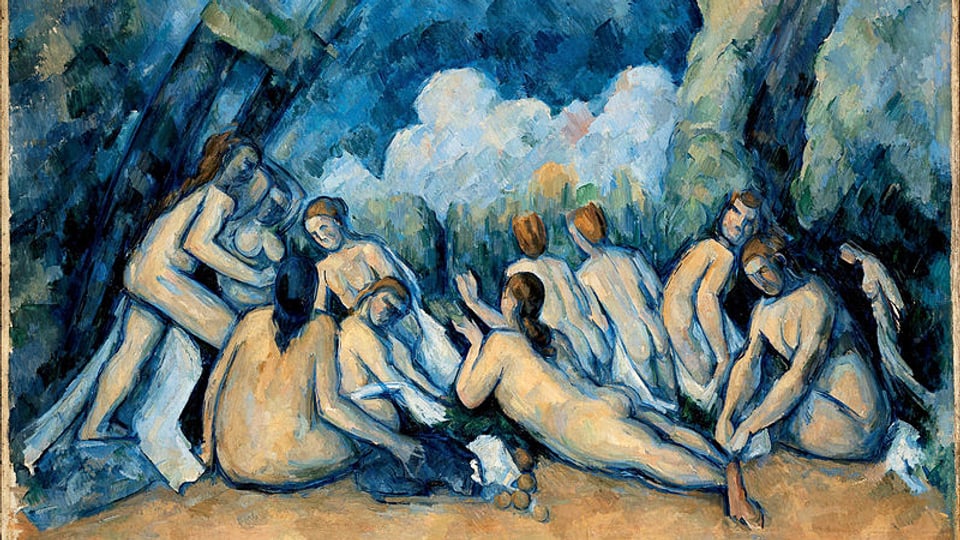 Ein Gemälde zeigt Frauen, die nackt unter Bäumen liegen.