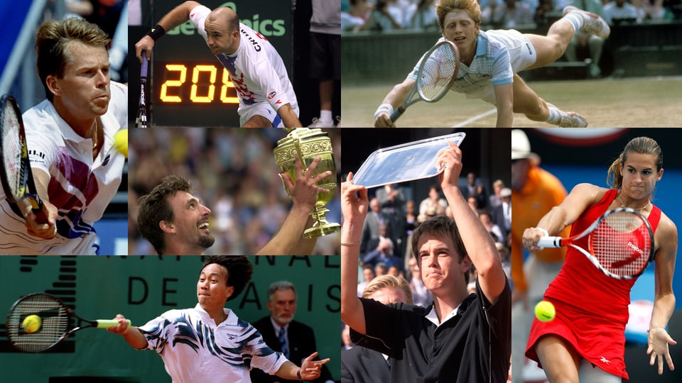 Bild-Combo mit 7 ehemaligen Topspielern, die heute Tennis-Coaches sind.