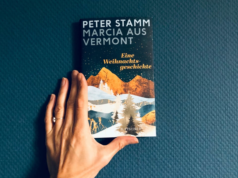 Die Erzählung «Marcie aus Vermont» von Peter Stamm vor einer blauen Tapetenwand