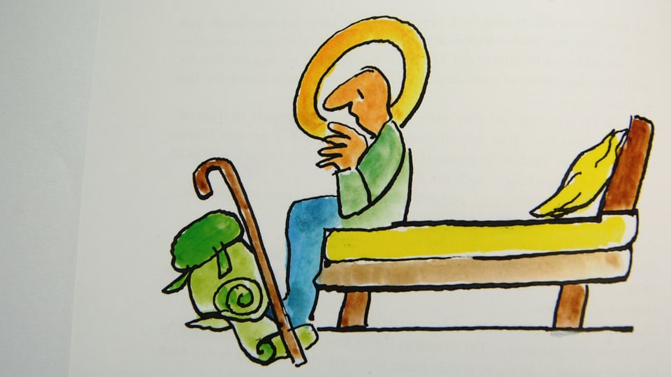 Cartoon zeigt Pilger mit Heiligenschein