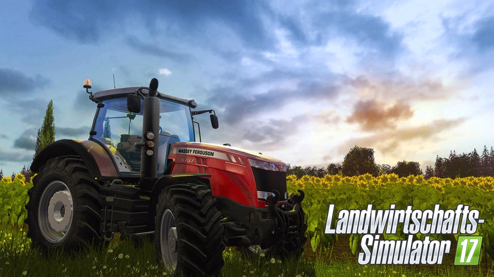 Ein roter Traktor steht vor einem Sonnenblumenfeld während es langsam Abend wird. Ein idyllisches Spektakel, das der Landwirtschafts Simulator auch in seiner neuen Version perfekt in Szene setzt. 