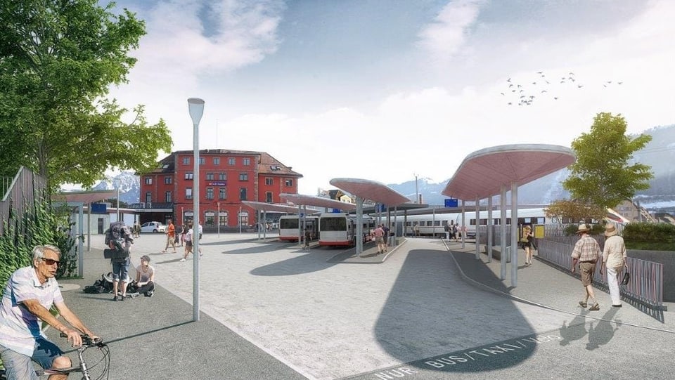 Eine Visualisierung des neuen Bahnhofplatzes Arth-Goldau.
