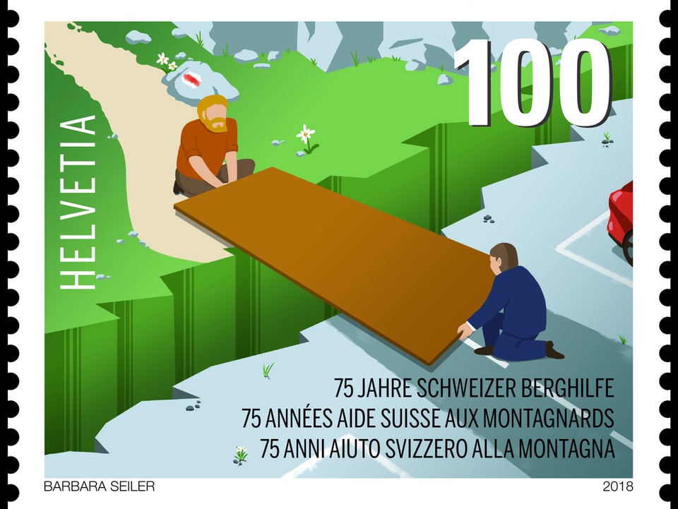 Sonderbriefmarke zu Ehren des 75-jährigen Bestehens der Schweizer Berghilfe