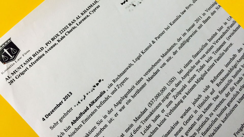 Brief mit Briefkopf einer Anwaltskanzlei