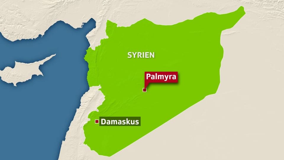 Karte von Syrien, rot markiert Palmyra, nordöstlich von Damaskus