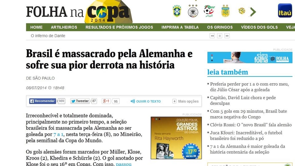 Von Deutschland massakriert - kommentiert Folha de Sao Paulo