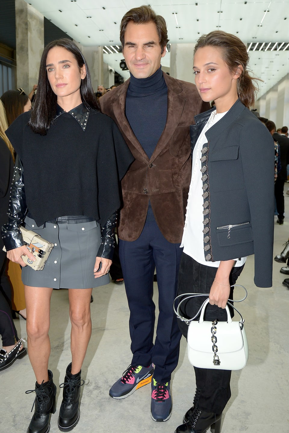 Federer mit den Schauspielerinnen Jennifer Connolly und Alicia Vikander. 