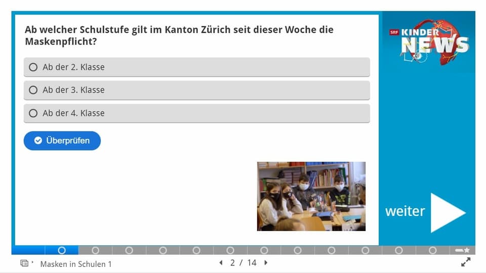 Eine Frage aus dem Quiz mit Multiple-Choice Antwortmöglichkeiten.