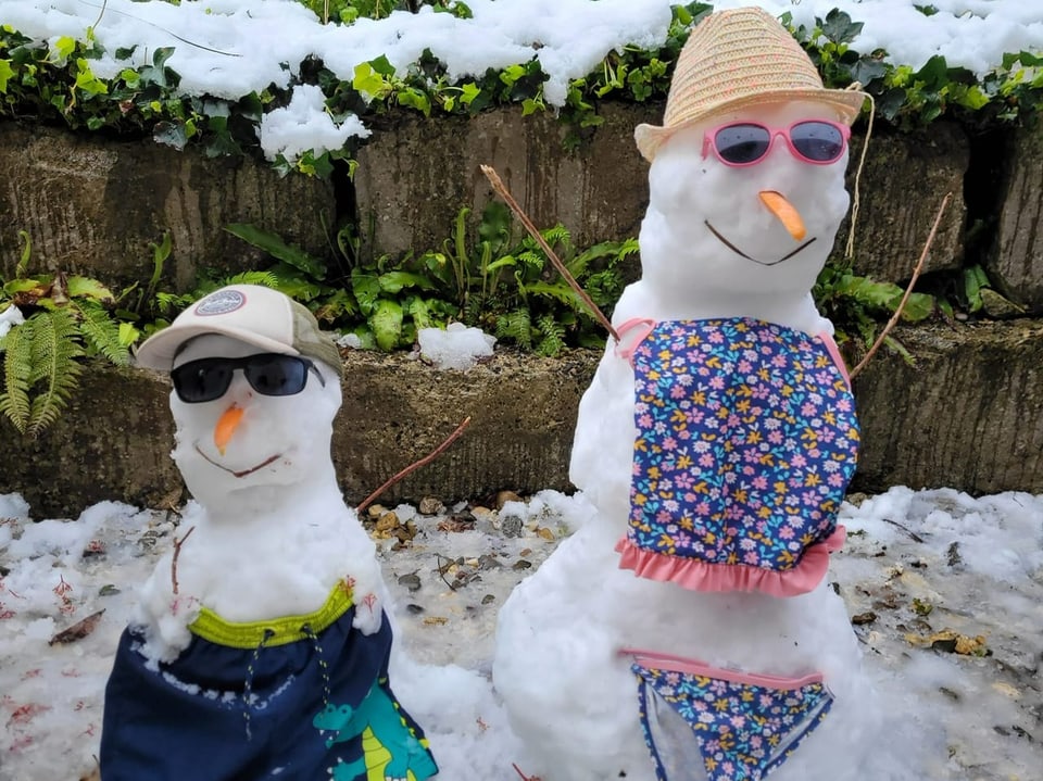 Schneemenschen mit Sonnenbrille und Hut