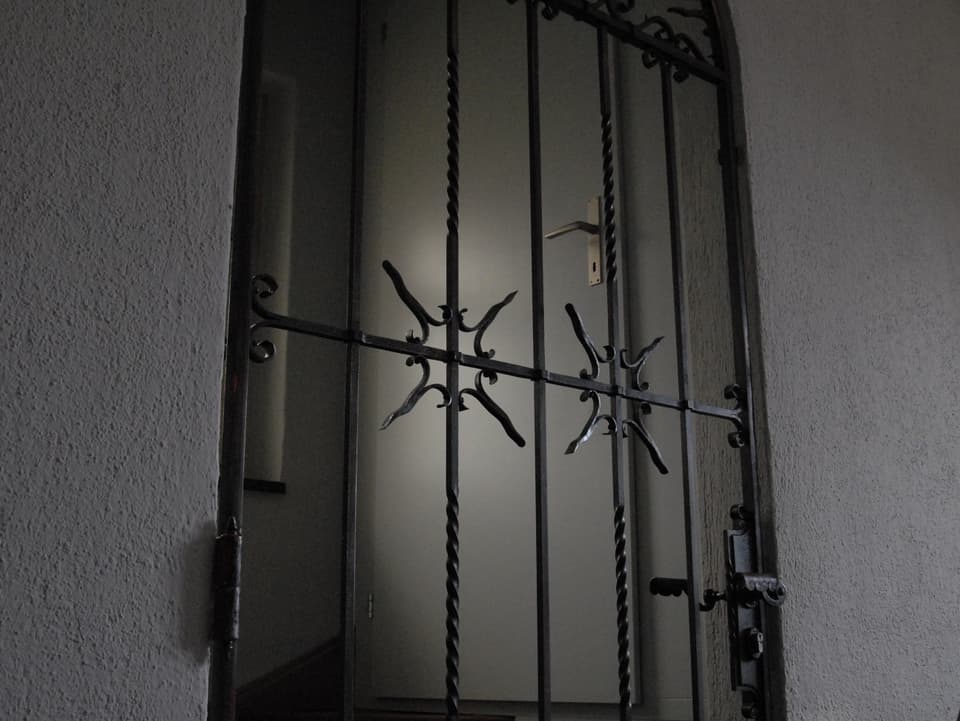 Gittertor, dahinter eine normale Tür.