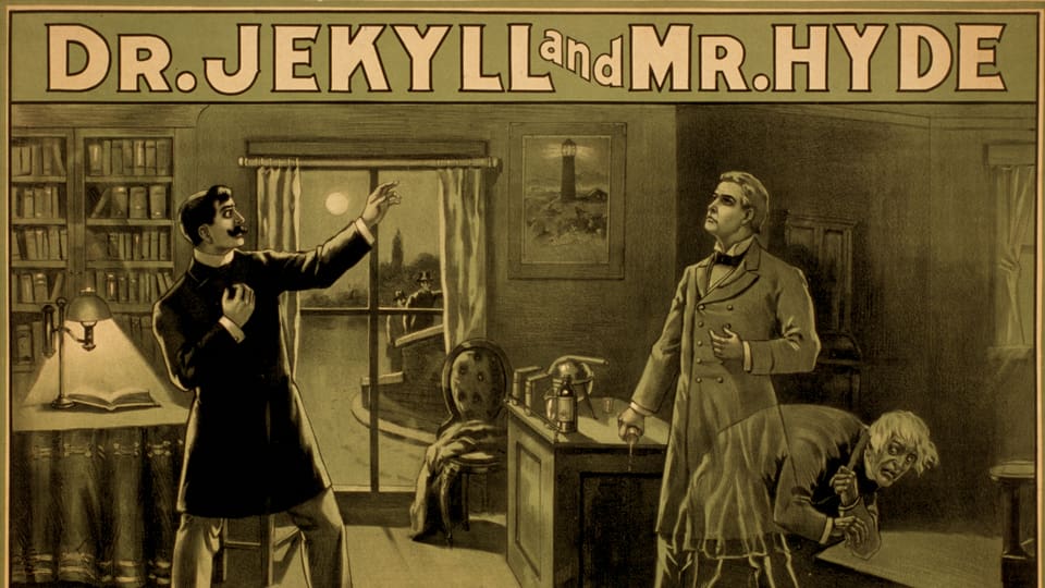 Zu sehen sind die realitätsnah gezeichneten literarischen Figuren Dr.Jekyll und Mr.Hyde.