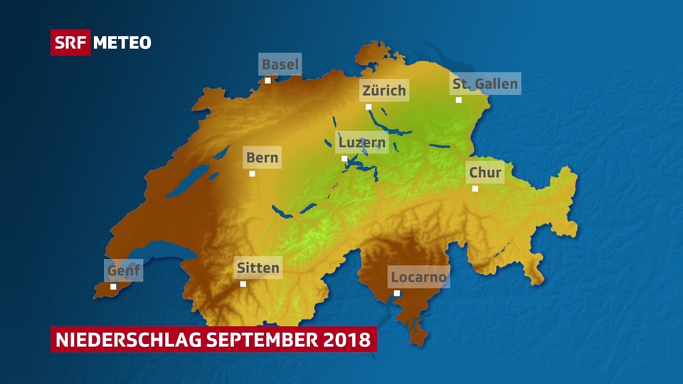 Schweizerkarte mit Niederschlagsmenge im September 2018.