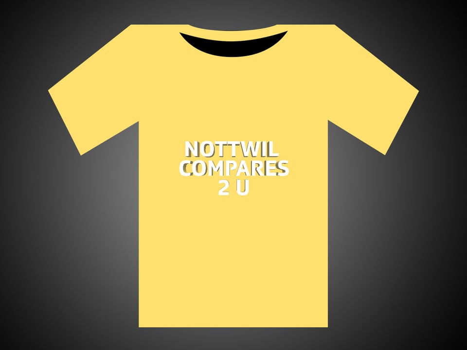 Weisse Schrift auf einem gelben T-Shirt: Nottwil Compares 2 U.