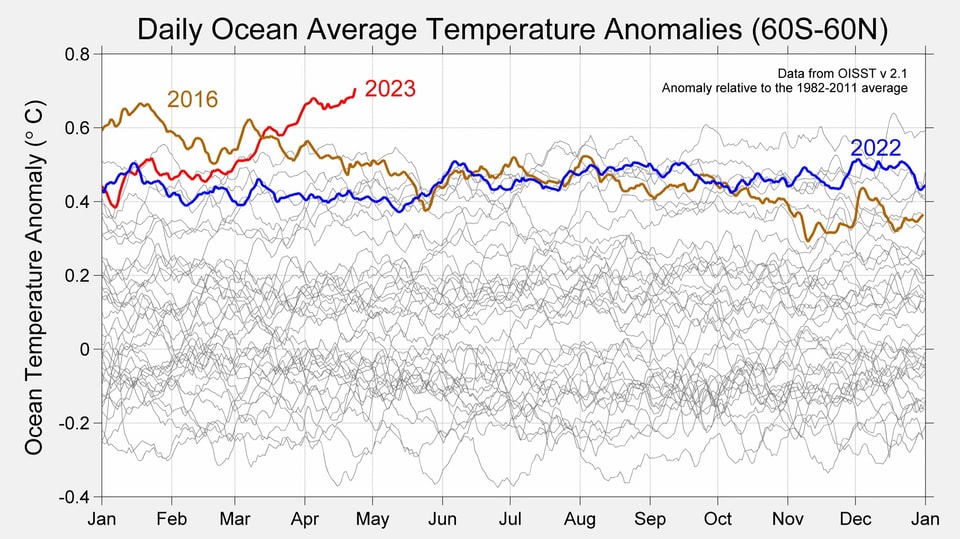Chart mit den Temperaturkufen des Ozeans.