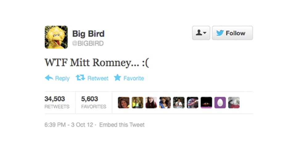 Ein Screenshot zeigt ein Tweet der TV-Figur Big Bird.