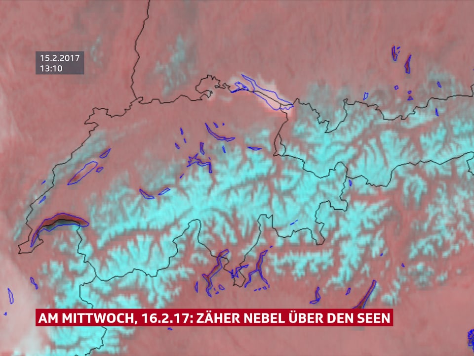 Satellitenbild von der Schweiz: Einzig auf dem Neuenburger- und Bodensee hat es Nebel