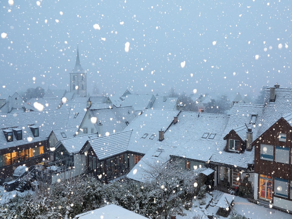 Dicke Schneeflocken am Morgen in Muttenz