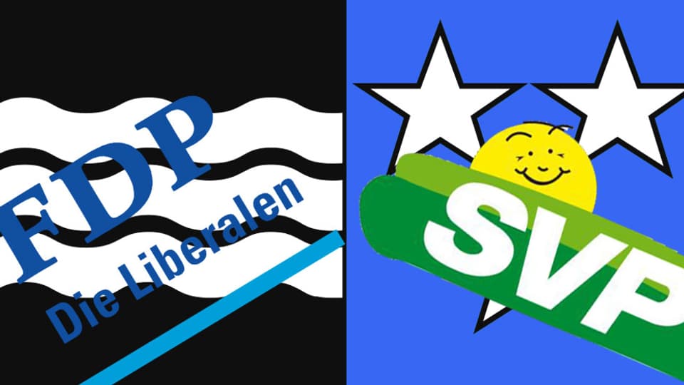 Aargauer Wappen mit Logo FDP und SVP