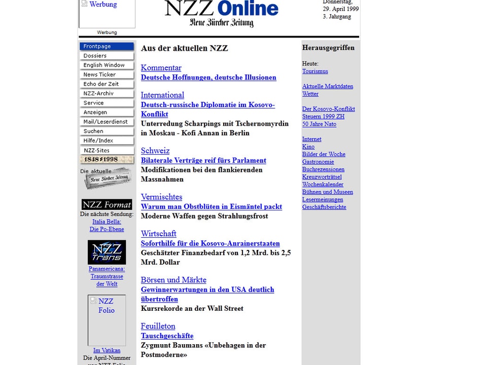 Die alte Seite der NZZ-Online. 