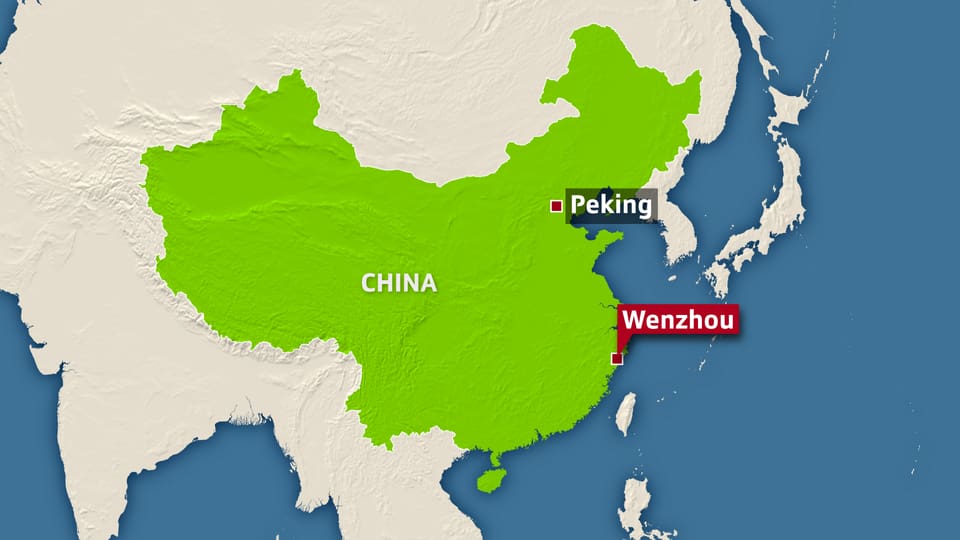 Karte von China- die Städte Peking und Wenuhou sind eingezeichnet,