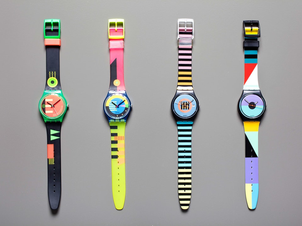 Bunte Swatch-Uhren von Robert-Durrer 1983-89.