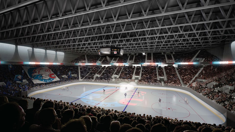 Visualisierung der Eishockeyhalle im «Theatre of Dreams»