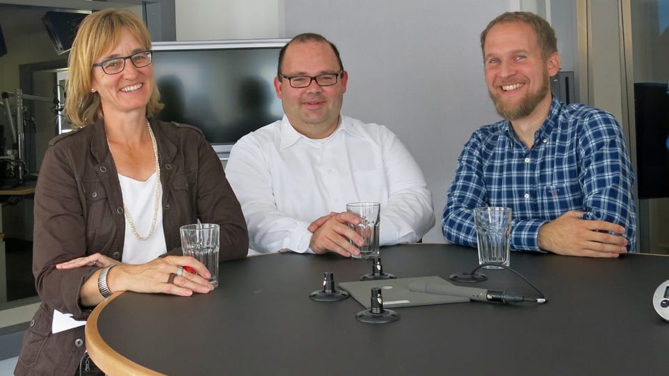 Yvonne Hunkeler (CVP), Armin Hartmann (SVP) und Marcel Budmiger (SP) im Gespräch (27.9.2016)