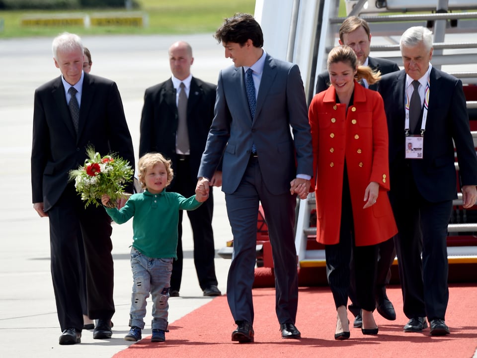 . Justin Trudeau, Premierminister Kanada, Ehefrau Sophie Gregoire, Sohn Hadrien 