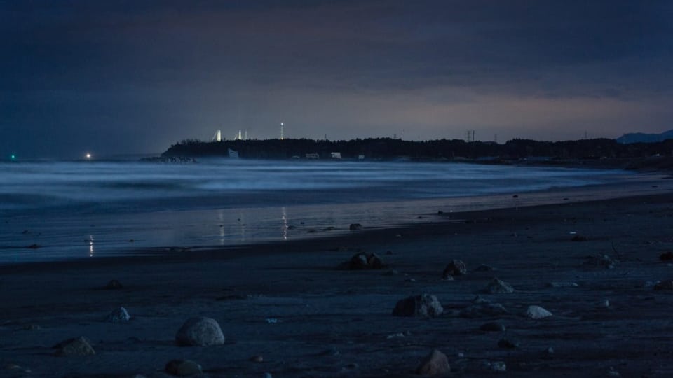 Ein Strand bei Nacht.