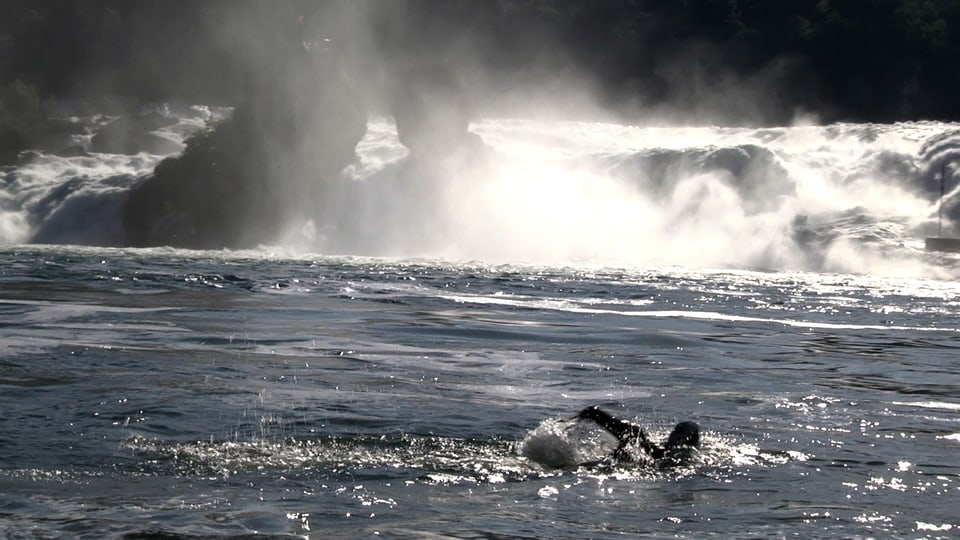 Der Rheinfall im Hintergrund, im Vordergrund Ernst Bromeis.