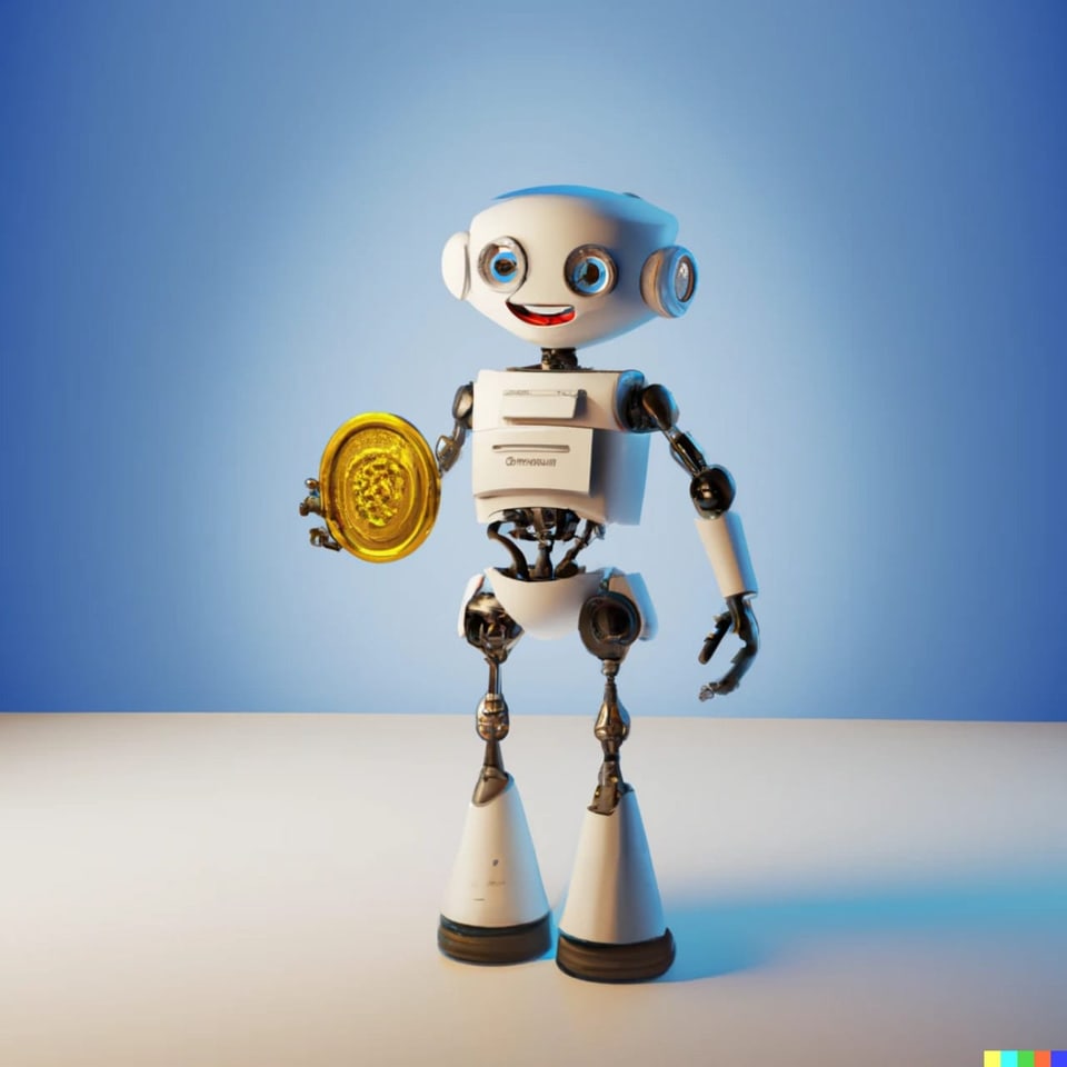 Ein von KI erzeugtes Bild eines Roboters, der eine Medaille in der Hand hält.