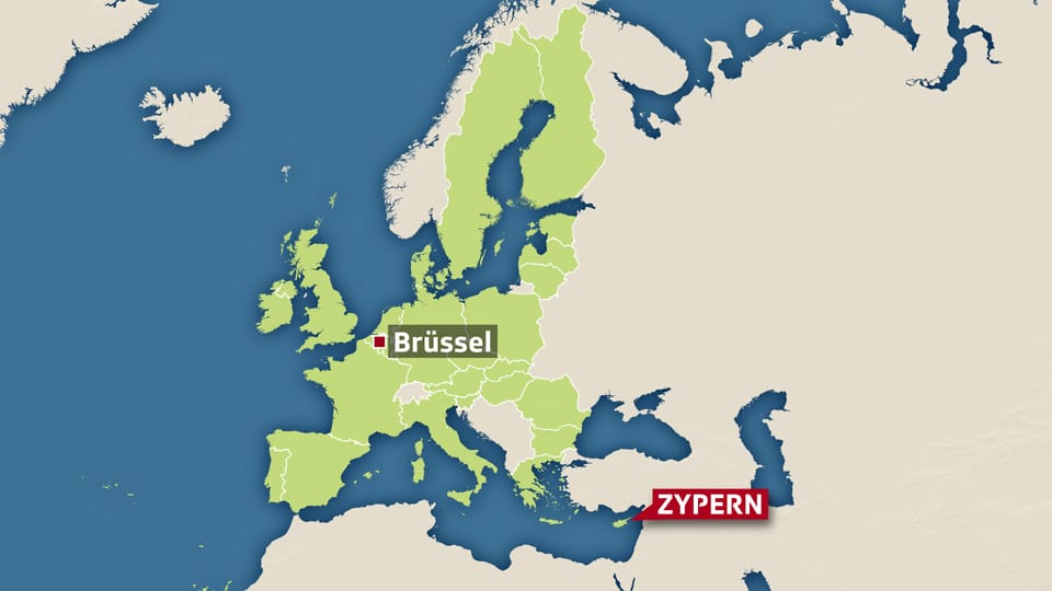 Karte von Europa mit Brüssel und Zypern.
