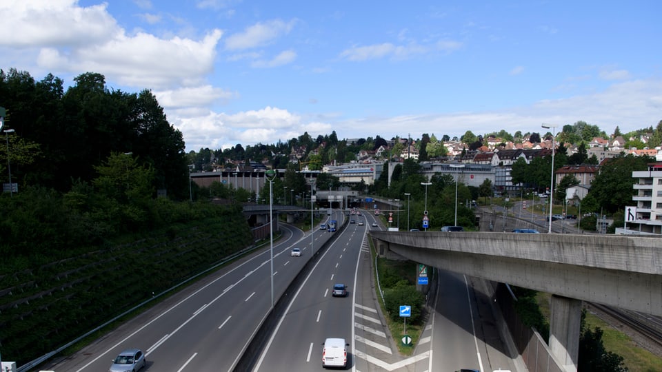 Blick von der Stadtautobahn auf das Olma-Areal