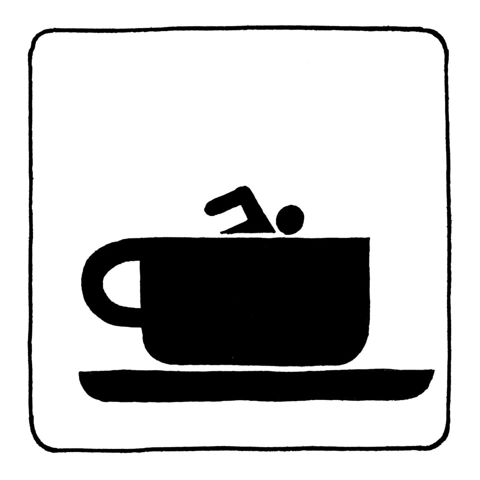 Piktogramm: Ein grosse Tasse, in der ein kleiner Mann schwimmt.