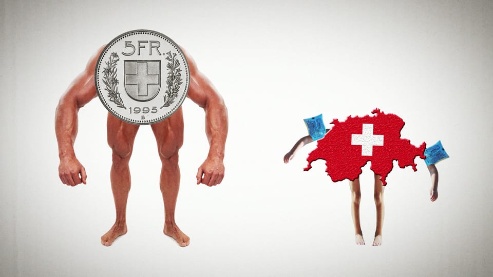 Der starke Schweizer Franken bedroht die kleine Schweiz (Symbolisch).