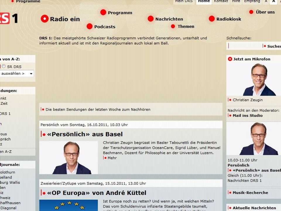 Webseite im Oktober 2011.