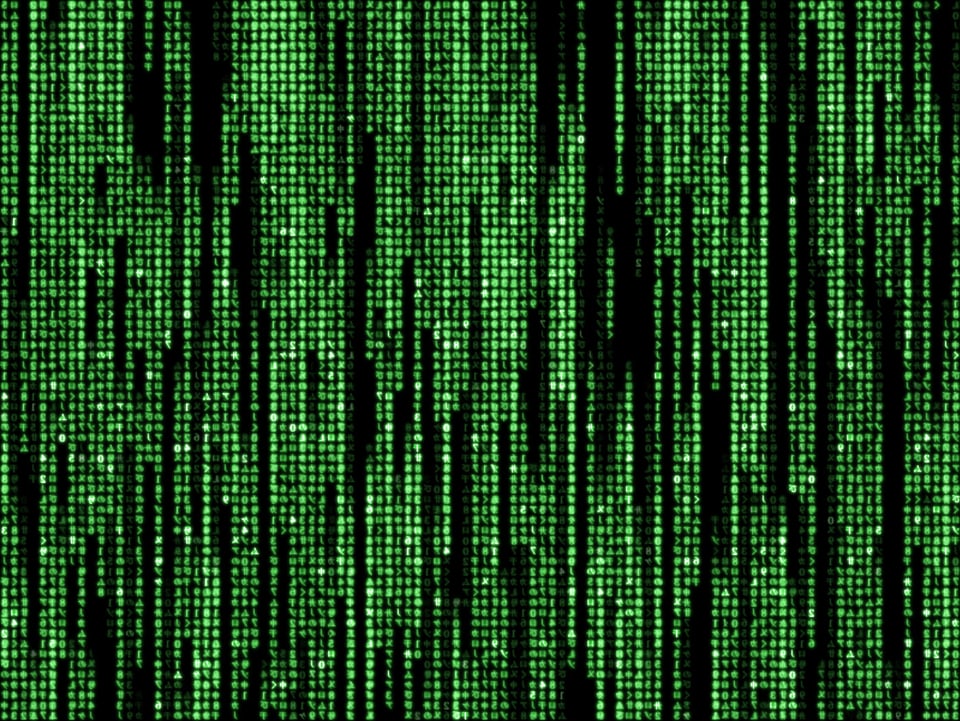  Die grünen Zeichenkaskaden des «Matrix-Codes».