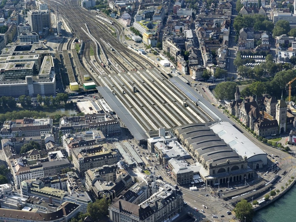 Der Hauptbahnhof Zürich aus der Vogelperspektive.