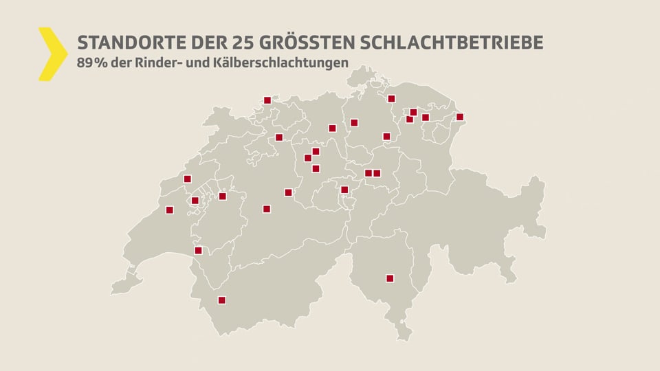 Schweizerkarte mit Schlachthöfen eingezeichnet.