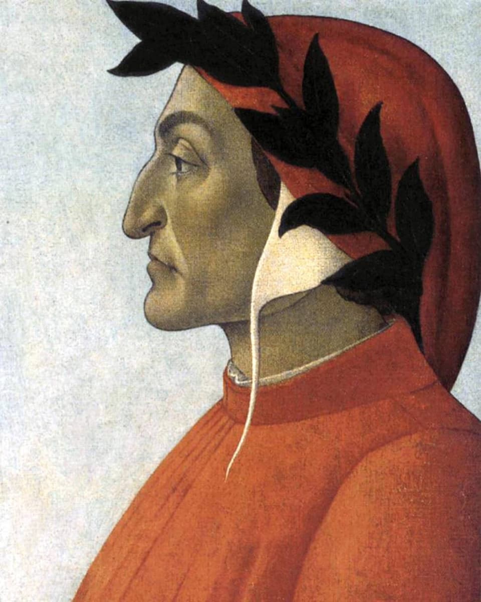 Bild eines Mannes im Profil mit rotem Gewand, Adlernase und Mütze.