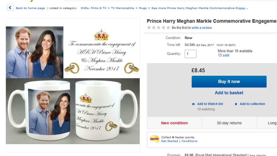 Tasse mit dem Konterfei von Prinz Harry und Meghan Markle inklusive Verlbungsdatum