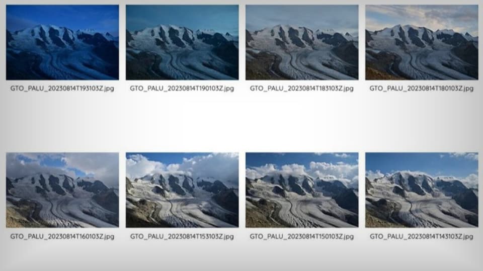 Screenshot of the website with eight photographs of the glacier