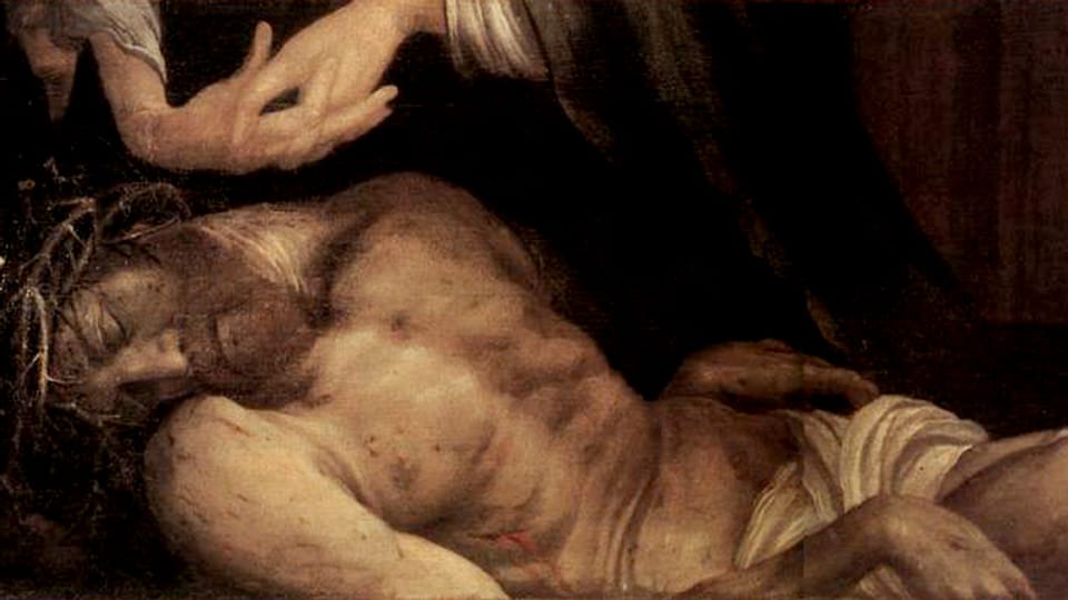 Christus im Grab auf einem Ölgemälde.